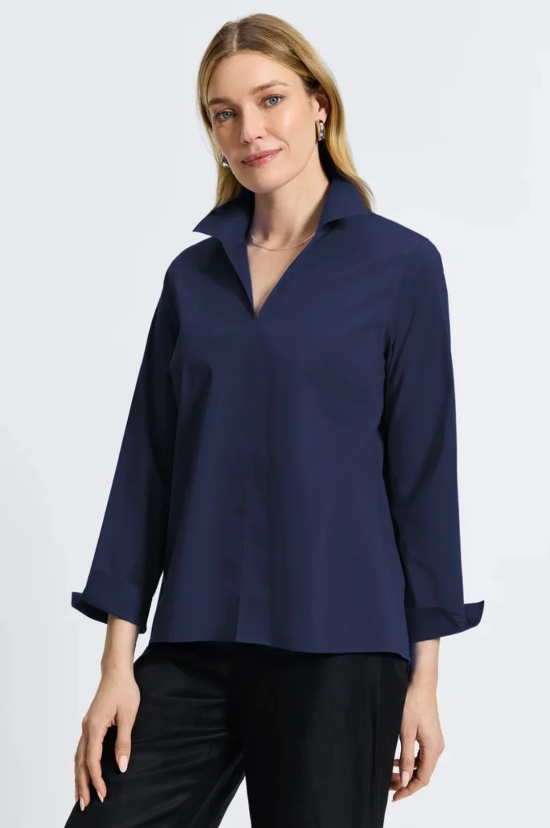 Agnes Stretch No Iron Popover Long Sleeve Shirt - Navy