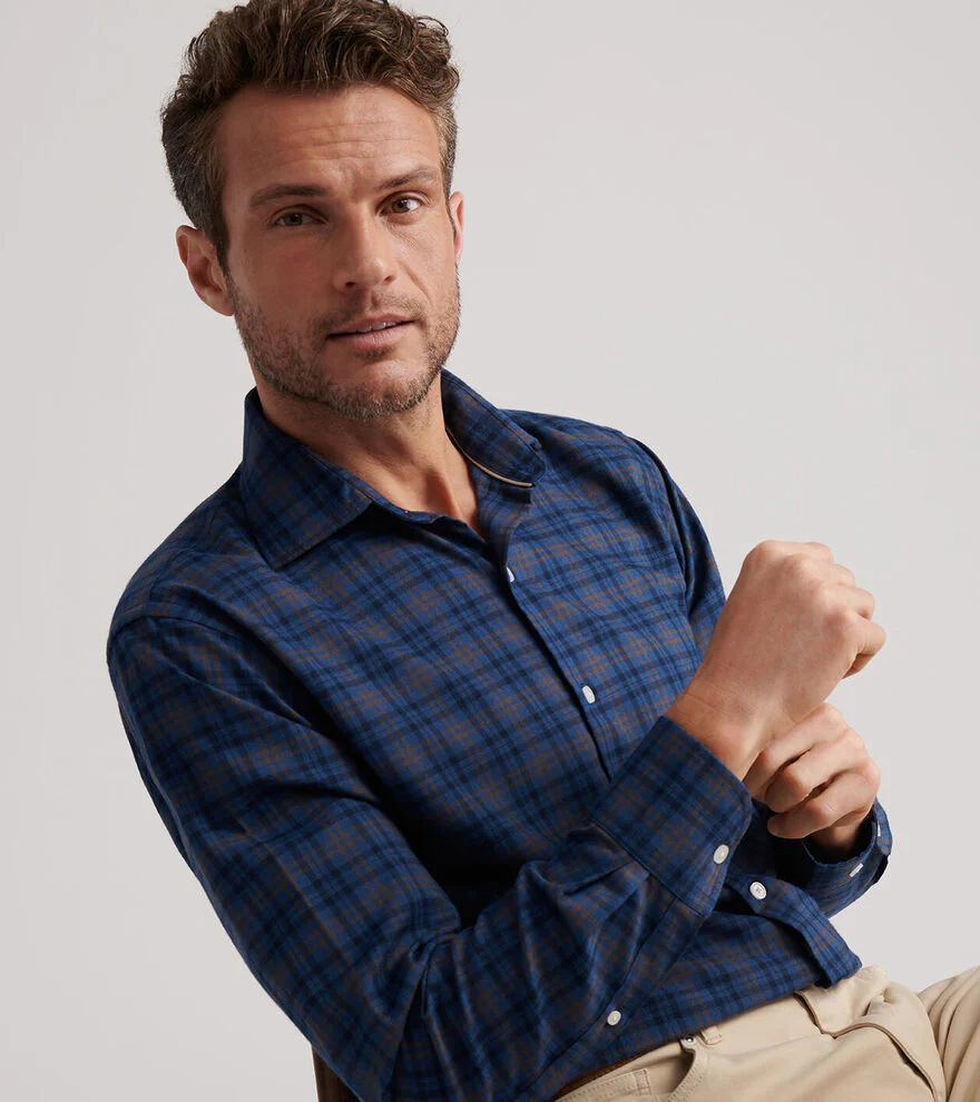 Bar Harbor Performance Flannel Sport Shirt by Peter Millar - Blue Haze - Image 5