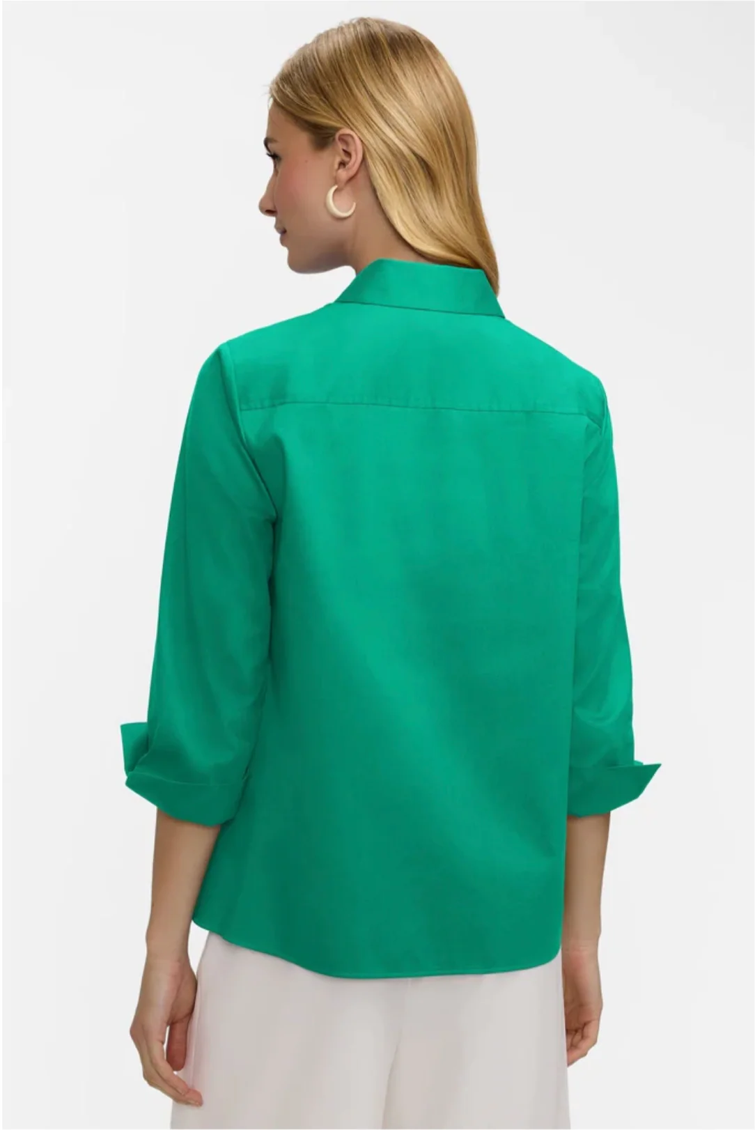 Beatrice Pearl Stretch Matte Sateen 3/4 Sleeve Shirt - Green - Image 4