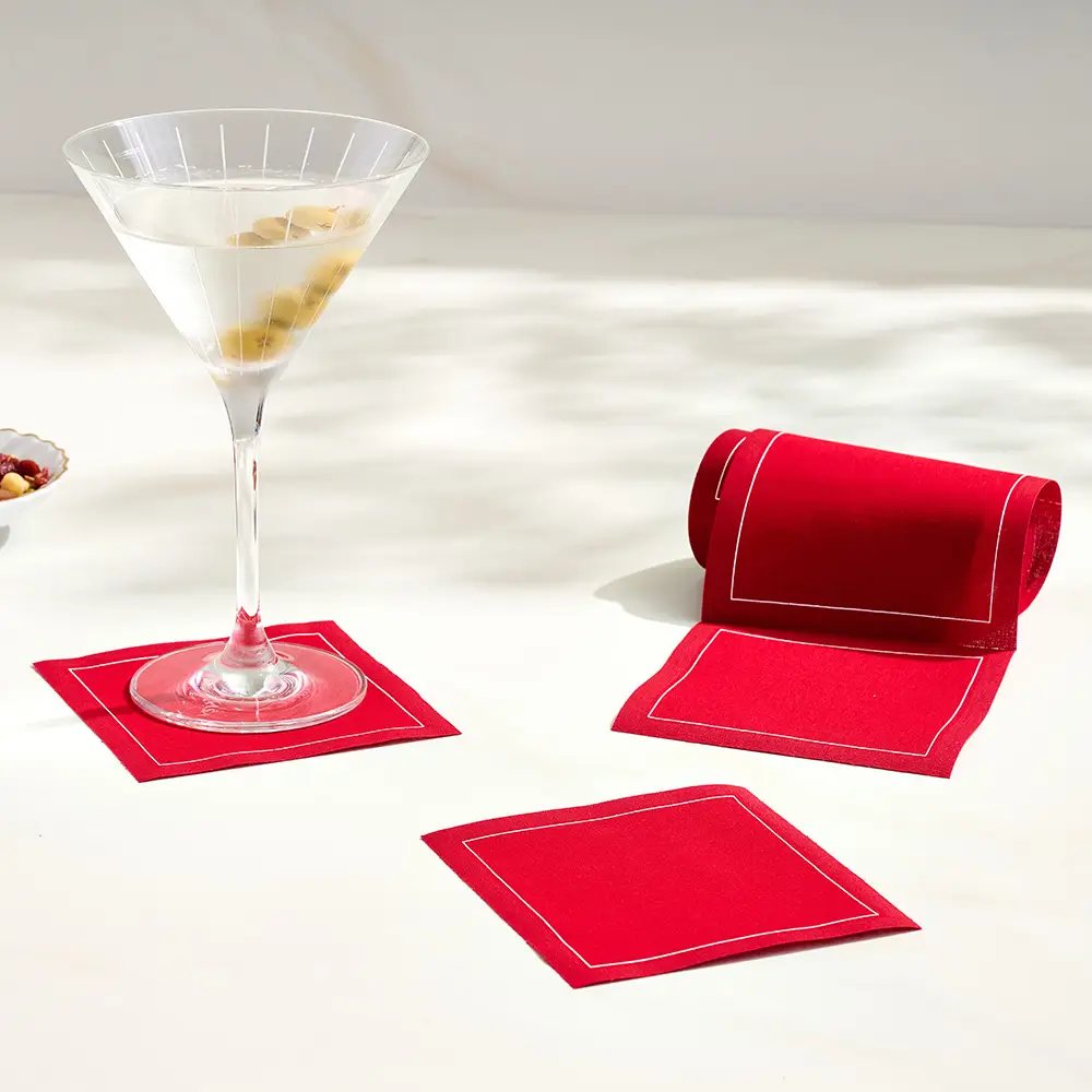 Cocktail Napkin Roll - Red Carpet with White Border - Image 2