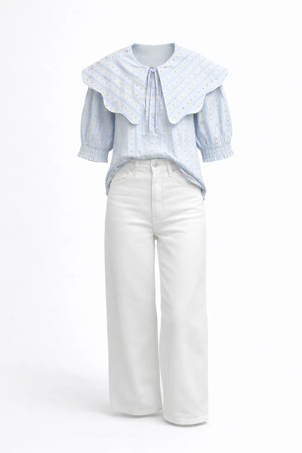 Floral Stripe Collar Button Top - Image 2