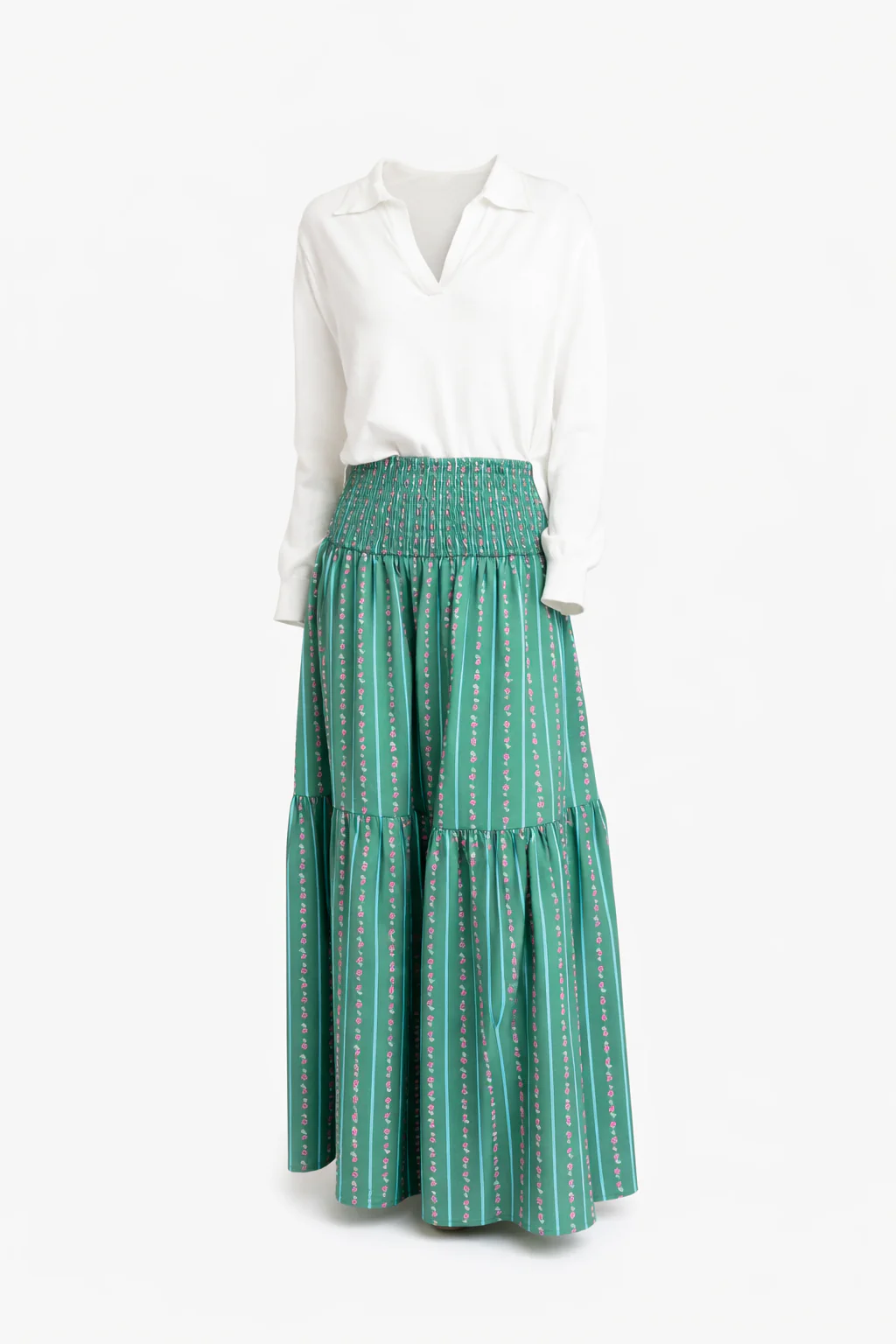 Floral Stripe Tier Smock Maxi Skirt - Image 2