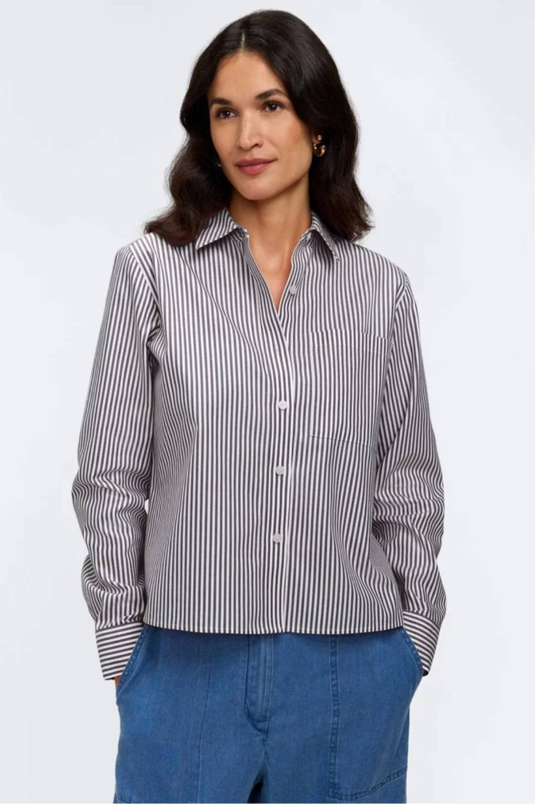 Jodie No Iron Pinpoint Stripe Long Sleeve Short Shirt - Three Colors - Image 3