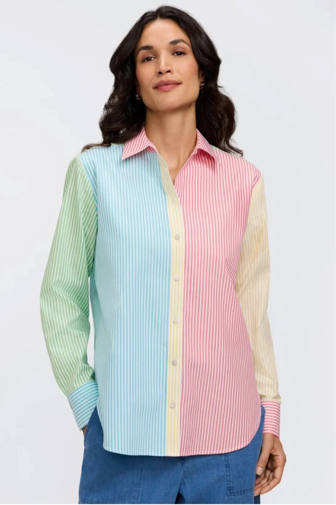 Meghan No Iron Pinpoint Mixed Stripes Long Sleeve Shirt