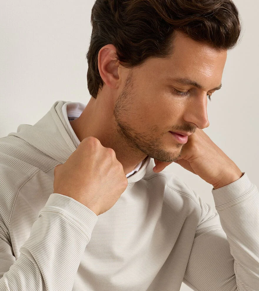 Pine Sugar Stripe Performance Hoodie by Peter Millar - Biscuit - Image 5