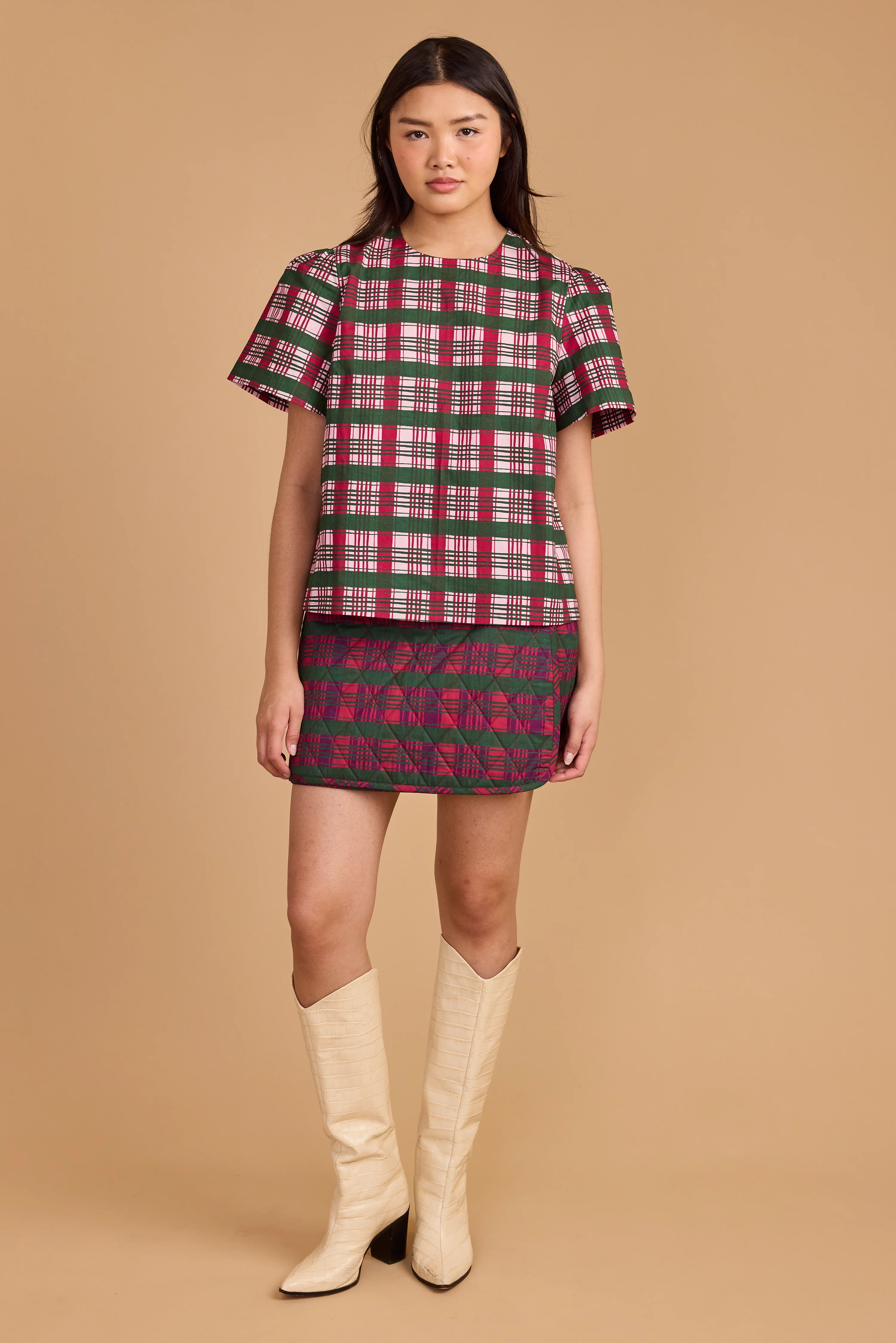 Stevie Skirt - Party Plaid Beet Red