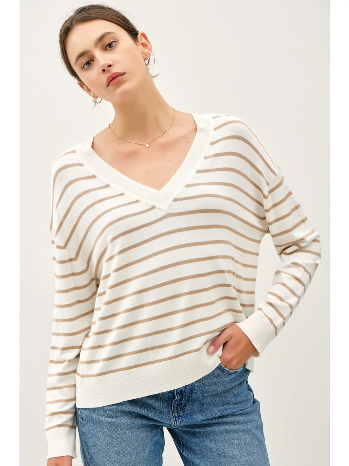 Striped V-Neck Lightweight Sweater - Three Colors - Image 4