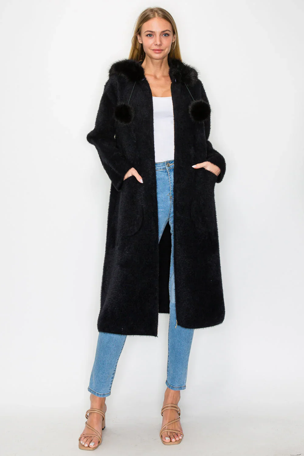 Suraya Brushed Coat with Fur -  Four Colors - Image 3