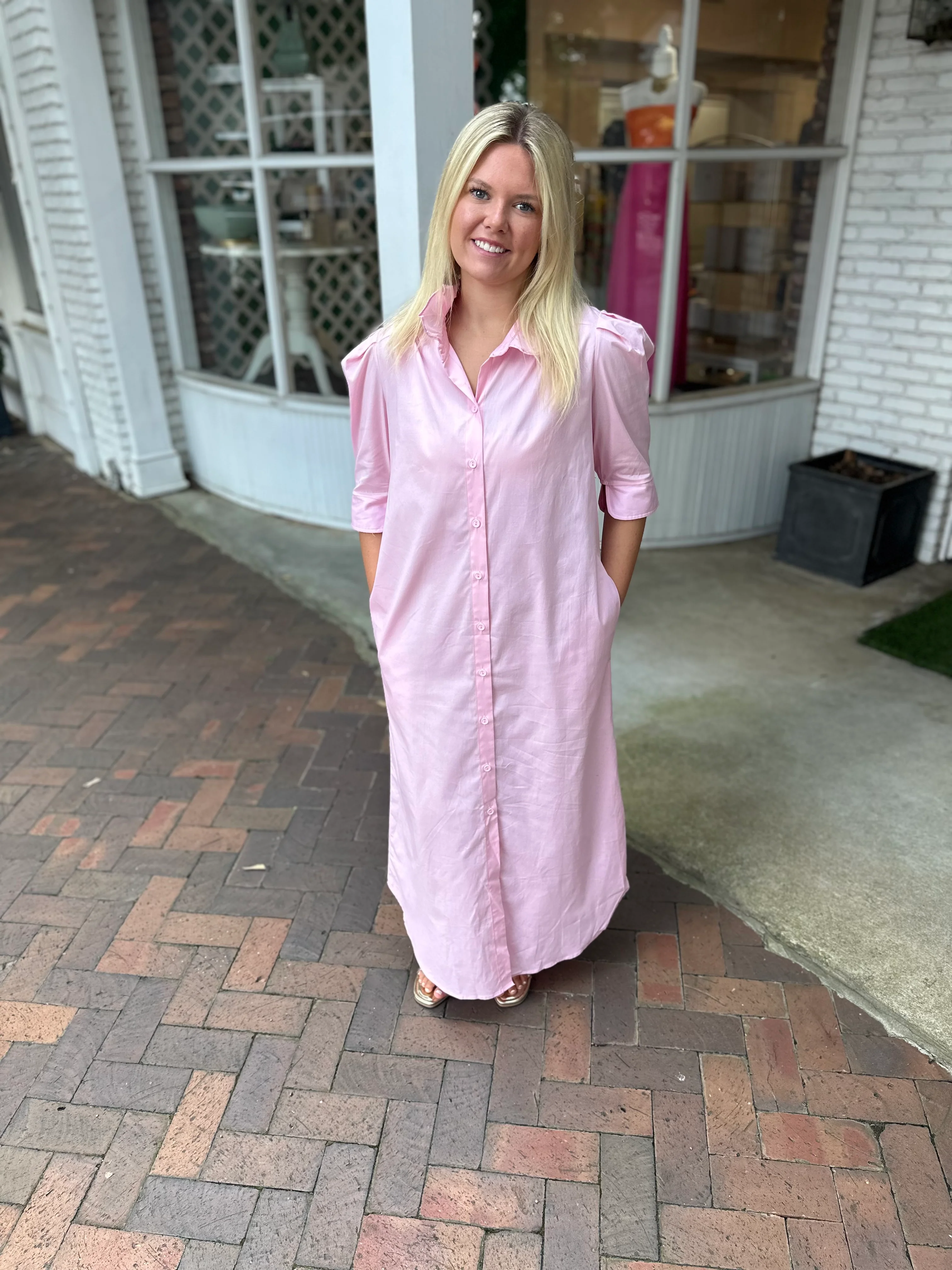 The Natalie Ruffle Collar Dress - Pink