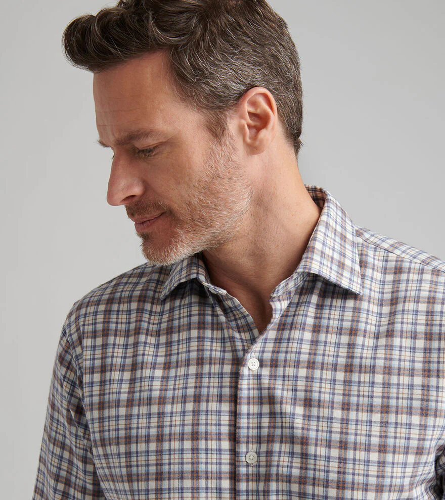 Waynesville Performance Flannel Sport Shirt by Peter Millar - Winter Ivory - Image 5